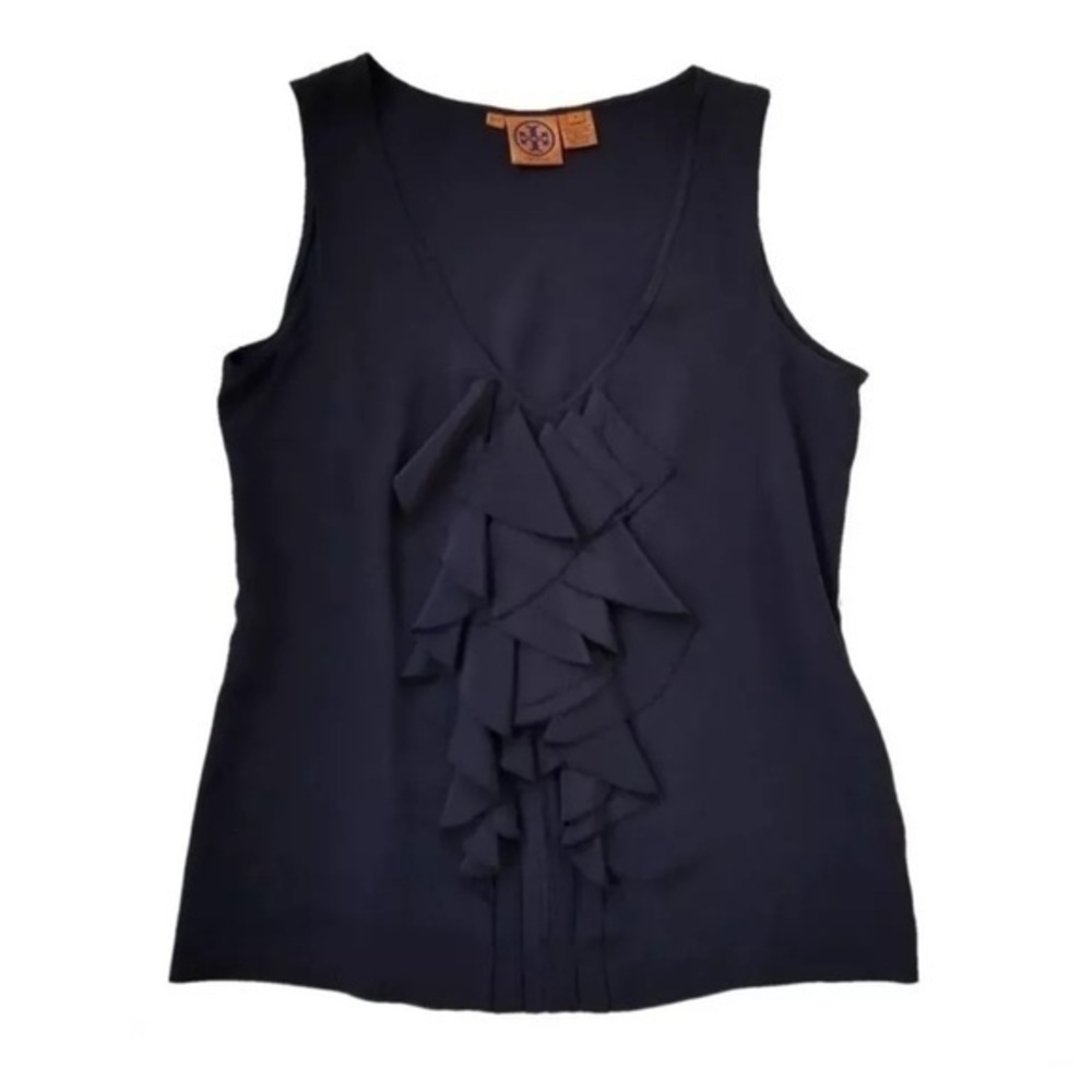 Tory Burch Black Ruffle V-Neck Sleeveless Tunic - Picture 2 of 8